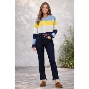 Full Circle Trends Distressed Colorblock Cropped Sweater Size L Indie Y2K